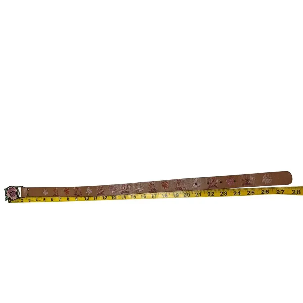Gap Kids Girls Leather Belt Rose Brown Floral Butterfly‎ Small Cottage Princess